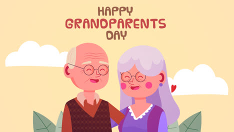 평평한 디자인의 조부모가 서로를 안고 있는 모션 그래픽