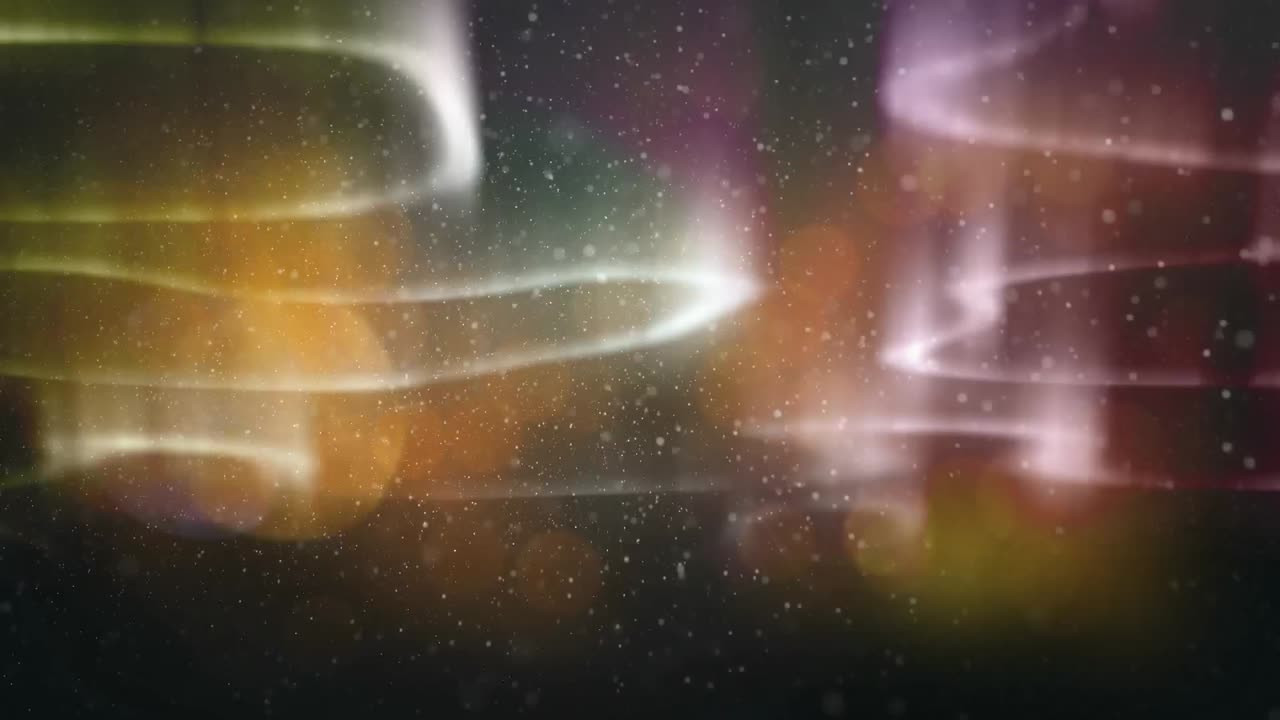 animación de múltiples estrellas que caen sobre las huellas de luz multicolores de la aurora boreal
