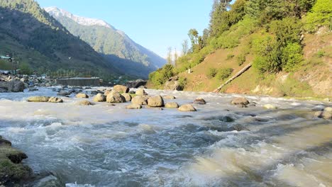 pahalgam india, empty roads, stalled business, fresh waters and beautiful village , no tourists walks in this beauty landscape.