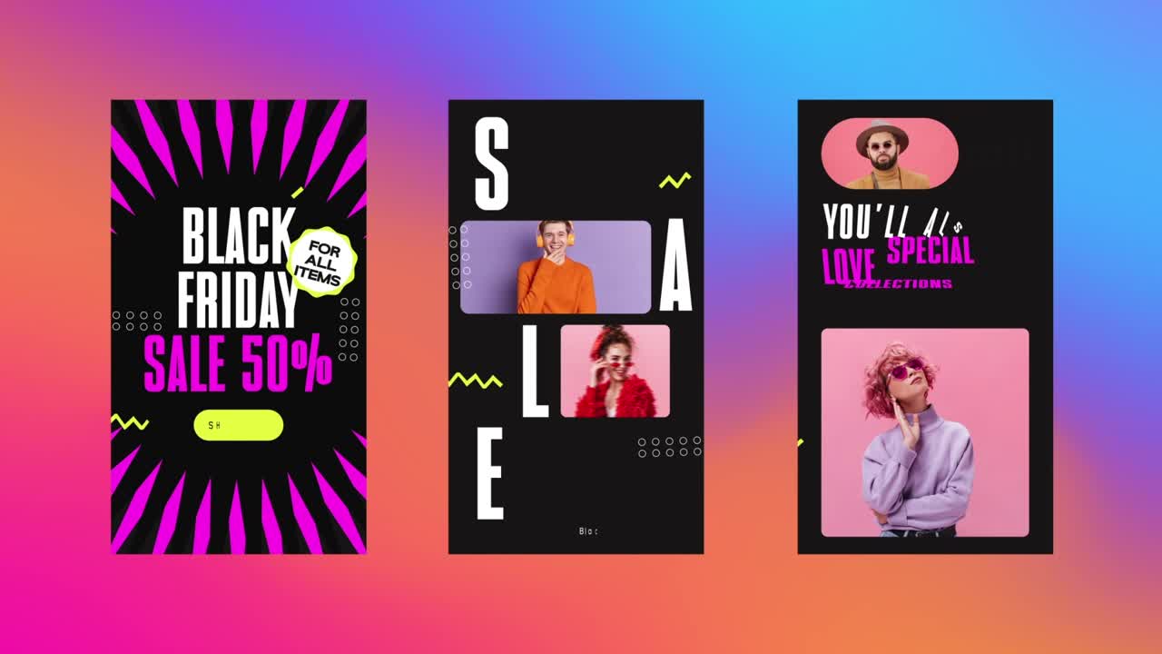 Storie Instagram animate per i Saldi del Black Friday per la Promozione della Moda