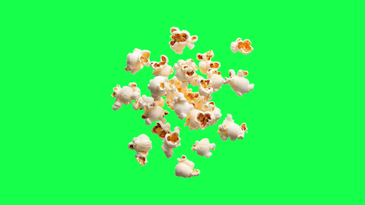 Animazione di popcorn fluttuanti, video 4K trasparente, green screen