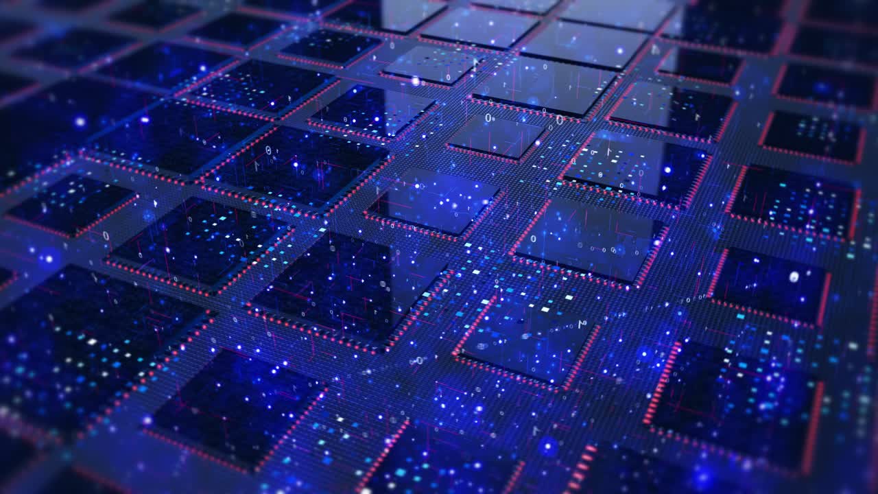 Circuit Board Pattern Close Up. CPU Data Processing. Futuristic AI Processor.