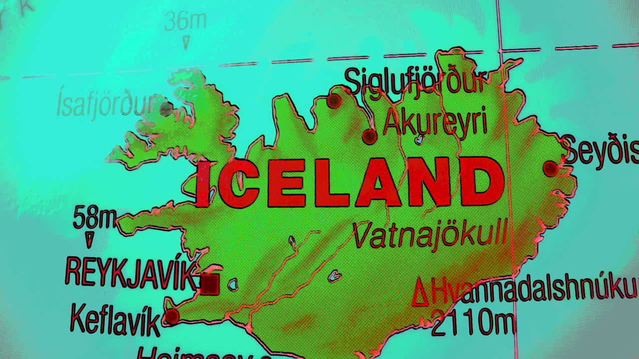 Map of Iceland with Major Cities and Geographic Features