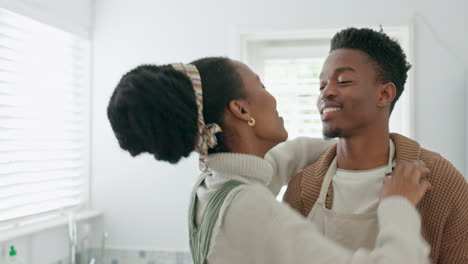 Kitchen,-dancing-couple-and-love-of-black-people