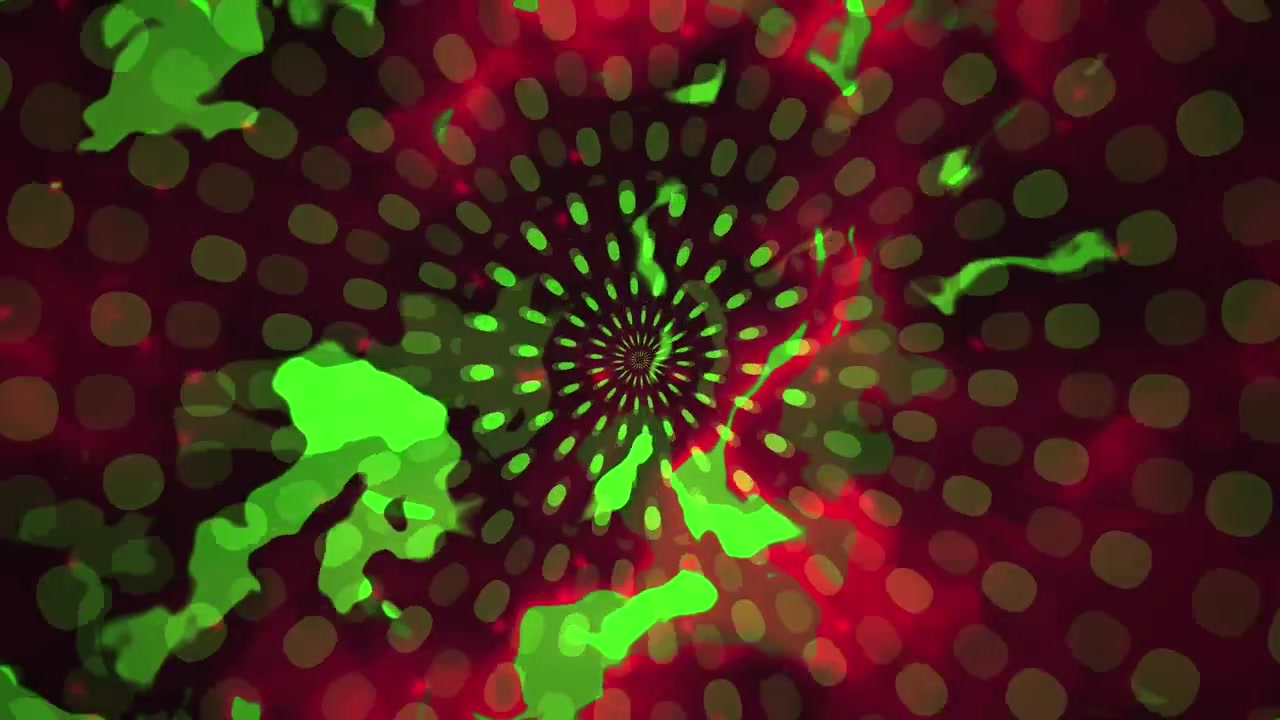 Sfondo astratto in movimento con punti verdi rotanti ed effetti di luce rossa