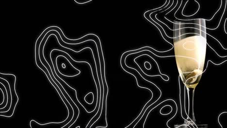 Animation-of-moving-white-lines-over-glass-of-champagne