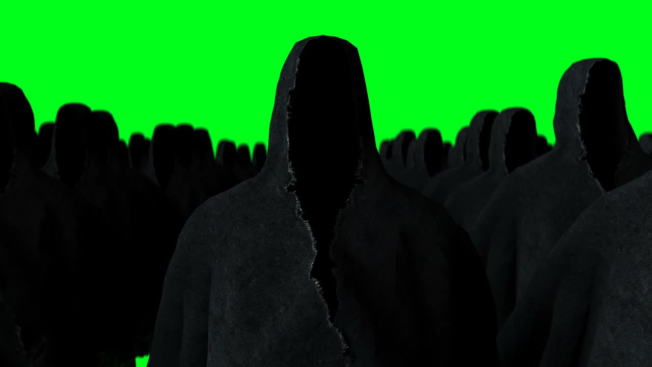 미스터리 공포 유령 애니메이션, 역동적인 후디, 고립, 현실적인 4k 녹색 화면 애니메이션
