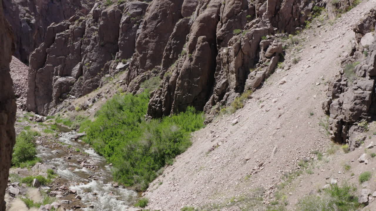 Aerial view of river flowing through Canyons of Alabama Hills, Sierra Nevada, California