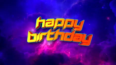 texto de feliz cumpleaños de dibujos animados en galaxia con estrellas y nubes