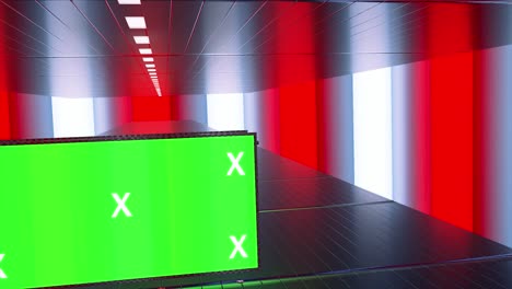 túnel creativo abstracto y pantalla verde modelo de cartelera del canal alfa. neón, bares y tecnología de led púrpura azul, ciencia ficción, renderizado cyberpunk futurista en 3d con marco en blanco.