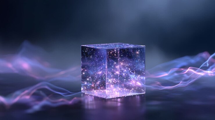 A Stunning Cosmic Cube Floating in a Nebulous Environment Emitting Ethereal Light Pulses and Starry Patterns, Capturing the Beauty of the Universe