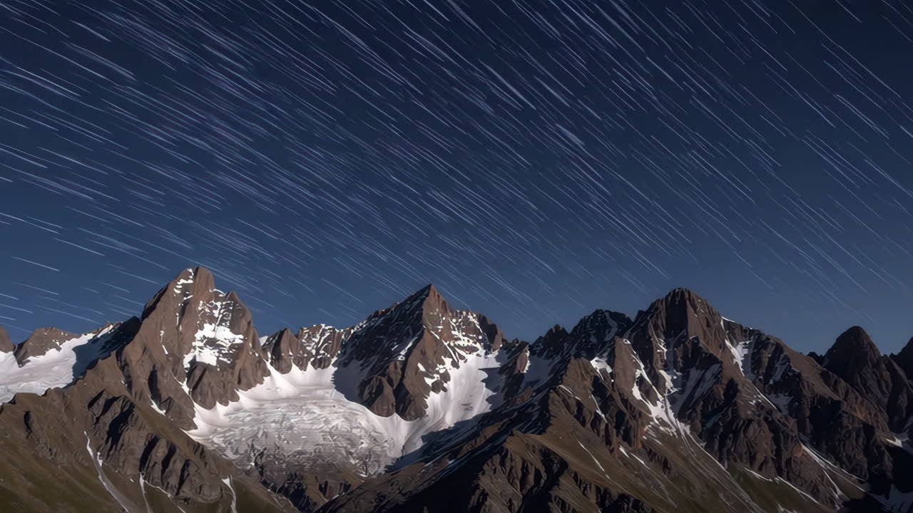 Star Trails over Snowy Mountains