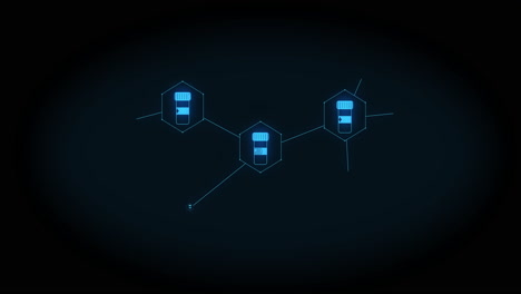 Animation of growing network of blue medication icons on black background