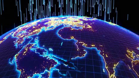 futuristic video concept of earth from space, with glowing digital lines and grid overlay