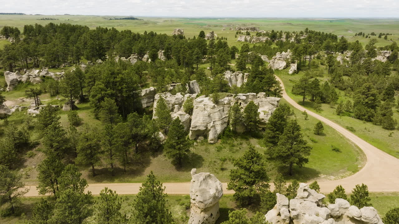 Aerial View of Unique Rock Formations in a Prairie Landscape