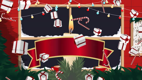 animation of happy holidays text over christmas decorations and presents falling