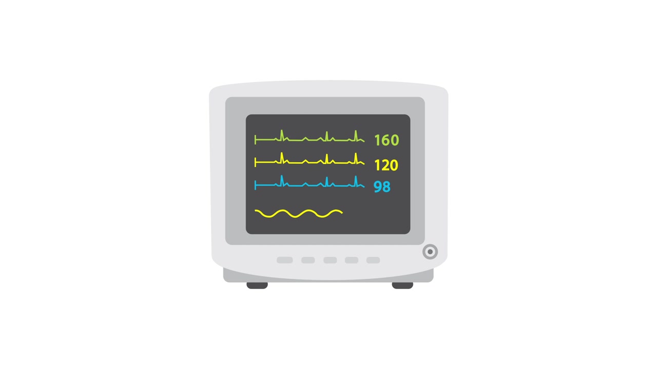 Monitor medico animato che visualizza segni vitali ed ECG