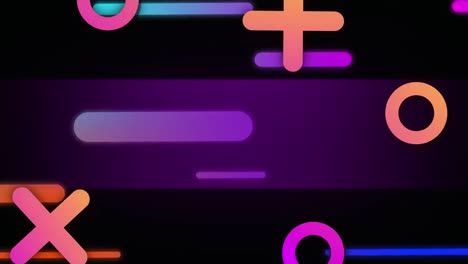 Animation-of-colorful-shapes-moving-on-black-background