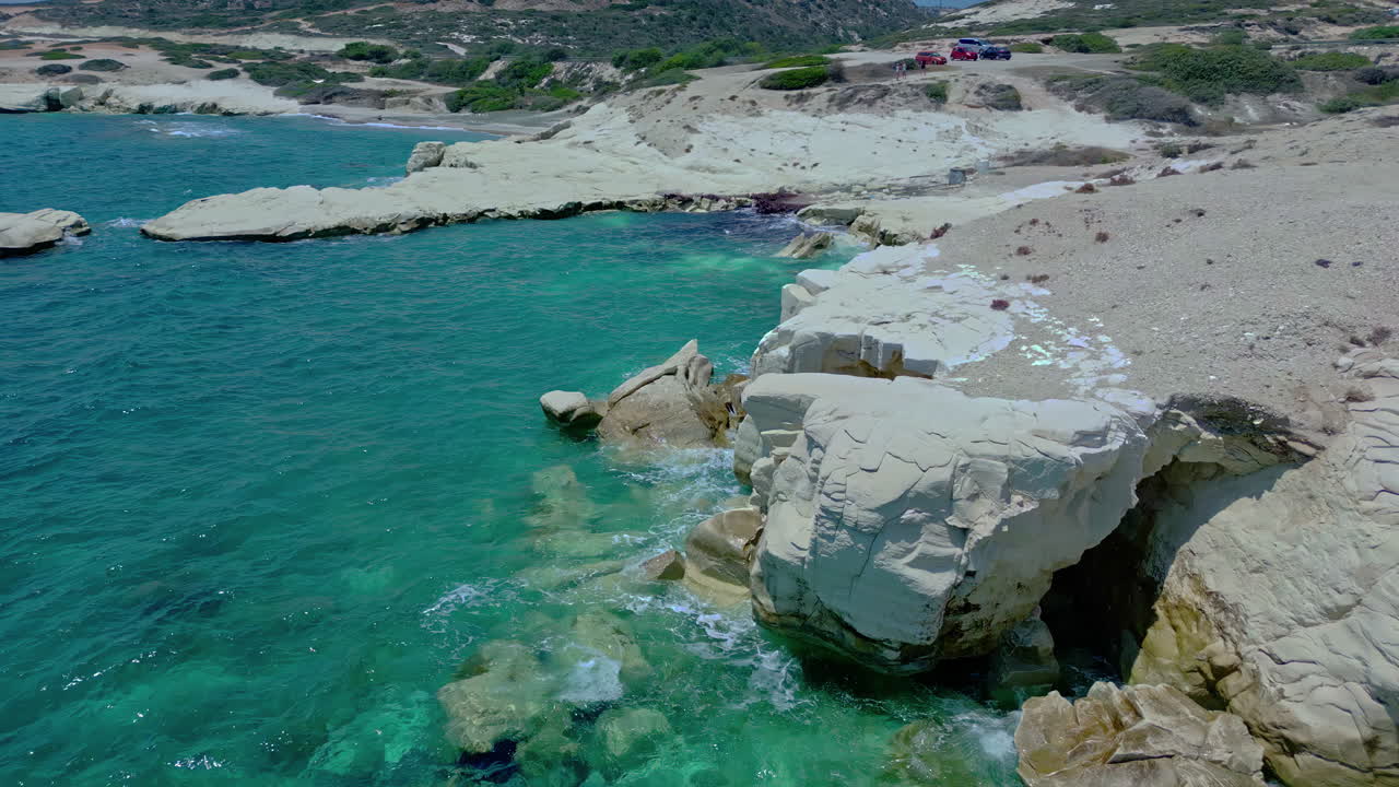 Aerial view over the white rocks at Governor's beach on the island of Cyprus