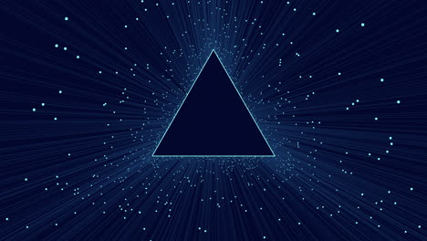 Blue triangle with glowing center surrounded by lines and dots