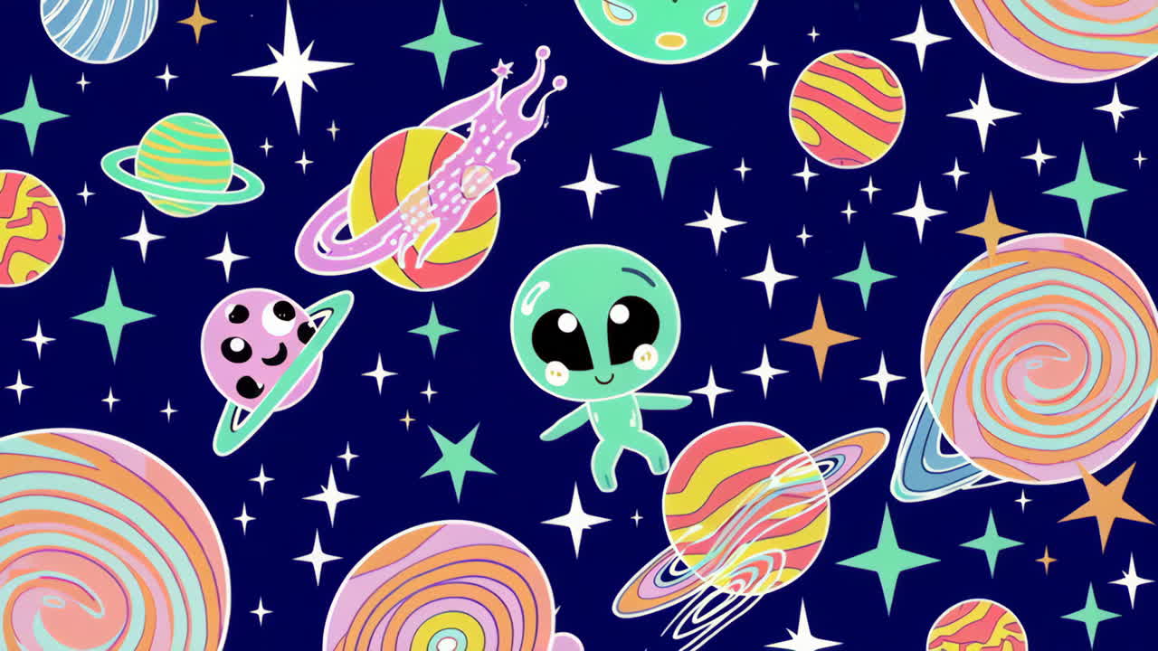 Cute Space Pattern with Aliens and Planets