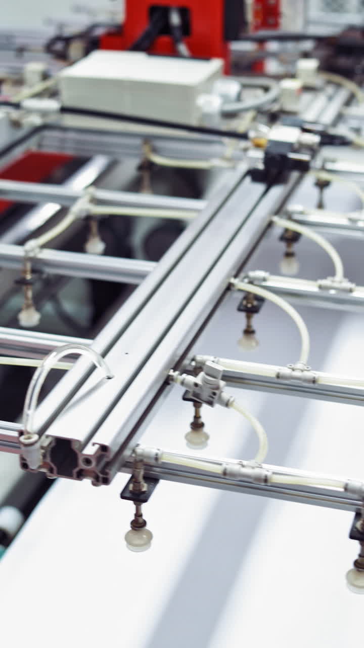 Working in solar panel factory. Modern factory of production of solar panels Vertical video