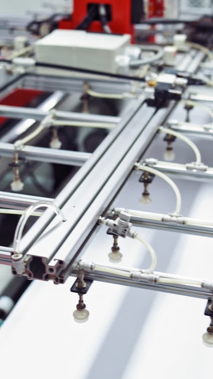 Working in solar panel factory. Modern factory of production of solar panels Vertical video