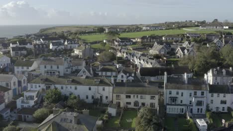 rising aerial from harbour, quaint picturesque irish fishing town