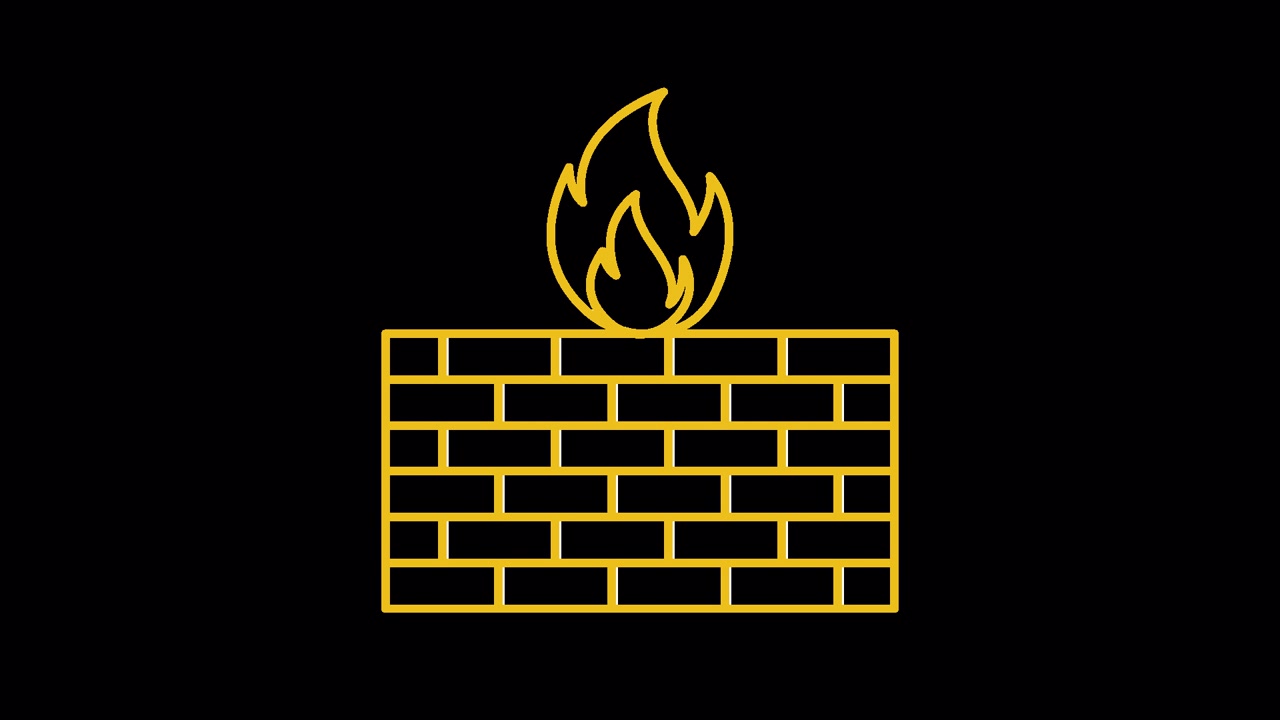 Animeret firewall-ikon med murstensvæg og flamme