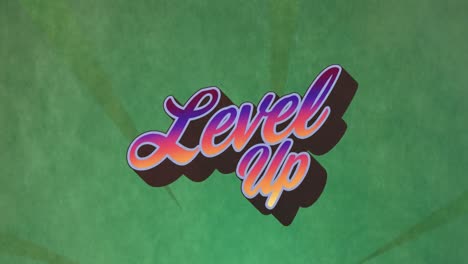 animation of level up text on spinning green background