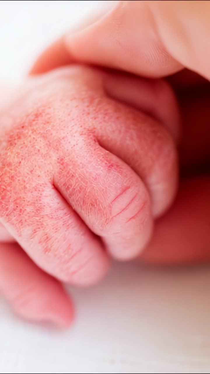 A tender moment captured as a tiny newborn hand gently grasps a loving adult finger, symbolizing connection, warmth, and the beauty of new life