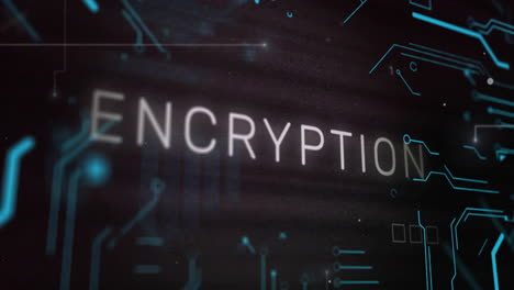 animation of encryption text and digital data processing over black background