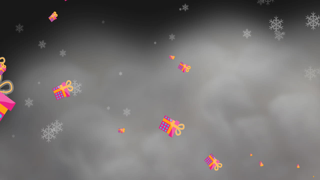 animación de regalos de navidad y nieve cayendo