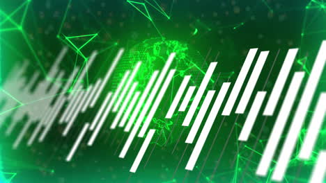 green globe and bar graph data processing animation over digital network connections