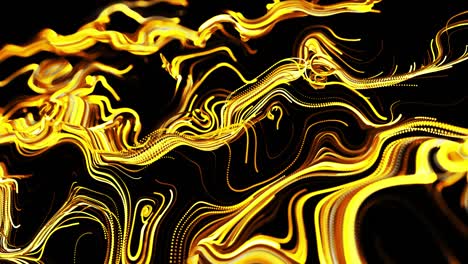 el flujo amarillo de partículas forma líneas de brillo rizadas o rayas de luz como rastros de brillo, las líneas forman un patrón giratorio como ruido de rizado. bucle 3d abstracto como fondo festivo creativo brillante