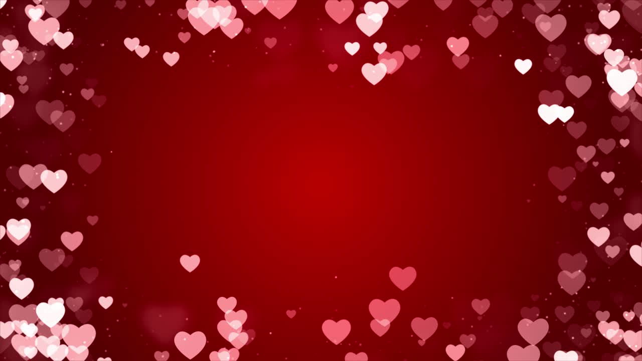 fondo rojo brillante abstracto con formas de corazón brillantes animación de bucle.