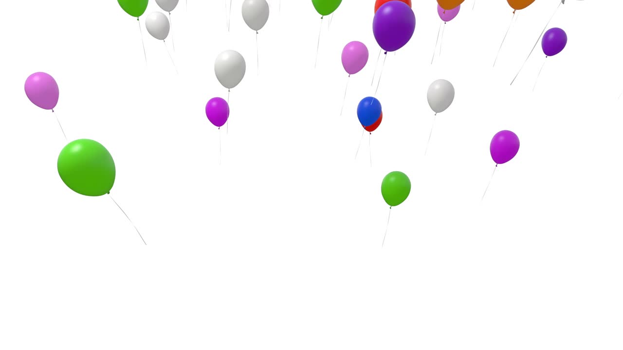 Numerous Balloons Fly Up on a White Background