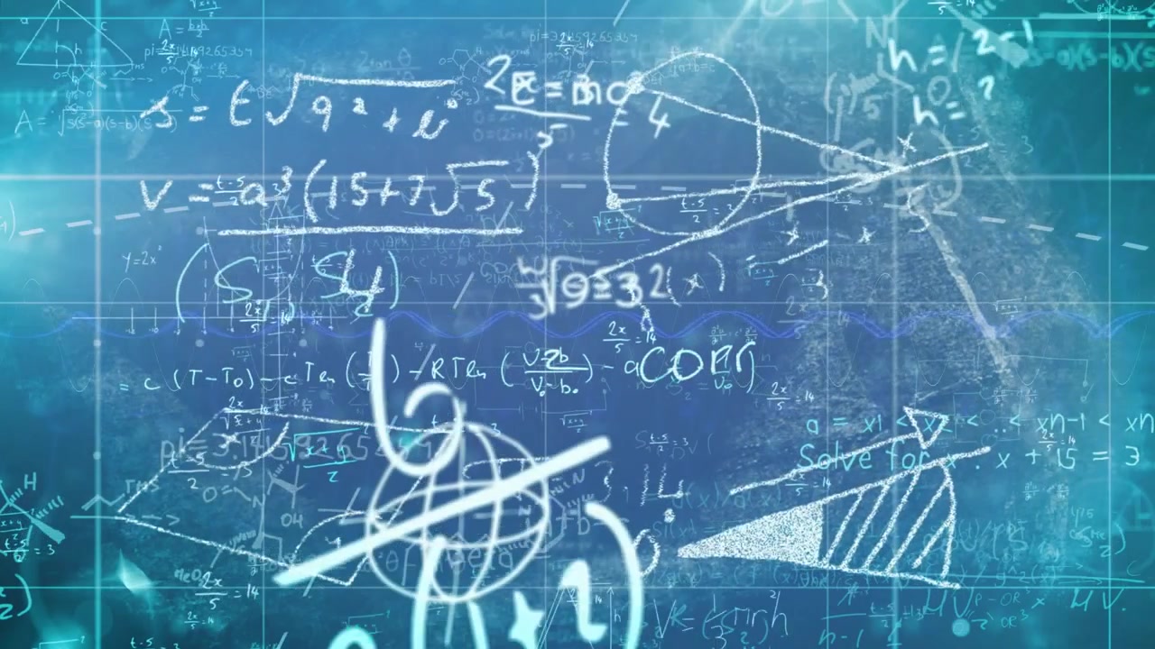 Opening teal grid on map initiating math symbols drifting growing 3D diagrams visualizing data