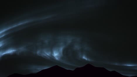 fascinating aurora borealis over silhouette mountains. tilt-up