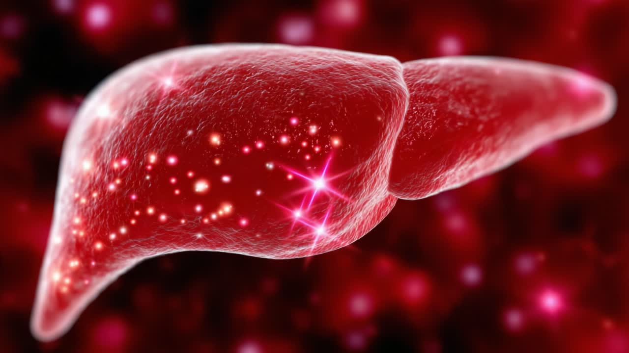 Illustration of a Liver with a Bright Cosmic Effect, Highlighting Its Functionality and Importance in the Human Body Within a Colorful Background