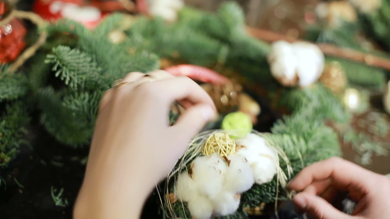 Christmas Tree Toys Handmade. Young girl making by hands x-mas decorations
