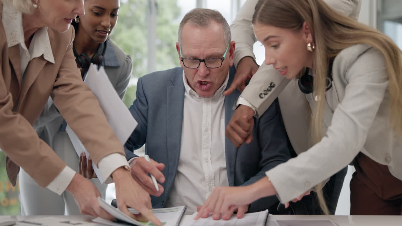 Anxiety, stress or businessman signing documents