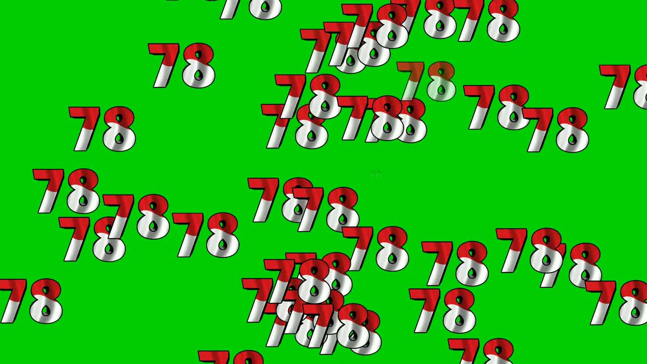 texto de animación 78 setenta y ocho gráficos de movimiento dibujos animados con texto de color rojo blanco en pantalla verde