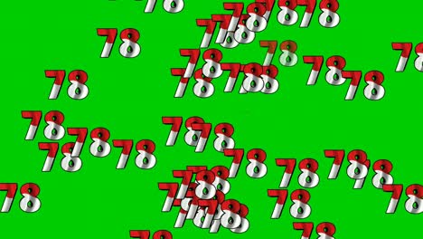 texto de animación 78 setenta y ocho gráficos de movimiento dibujos animados con texto de color rojo blanco en pantalla verde