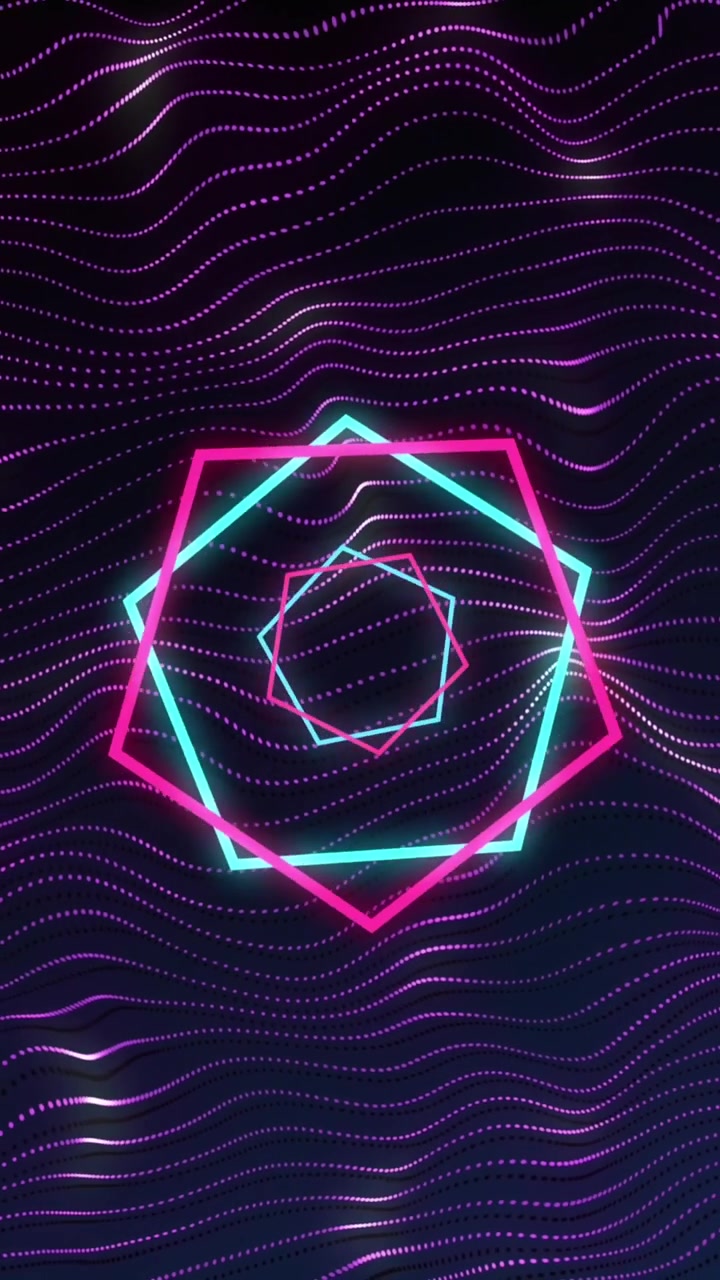 Animazione di forme al neon e linee viola su sfondo nero
