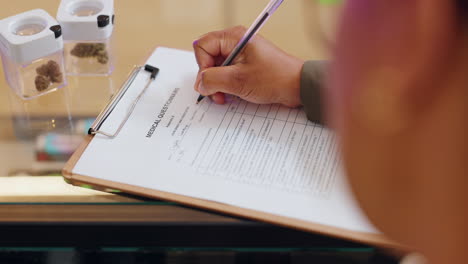 filling out a medical questionnaire