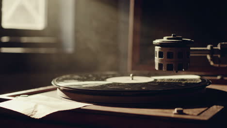 vintage record player in a dark room