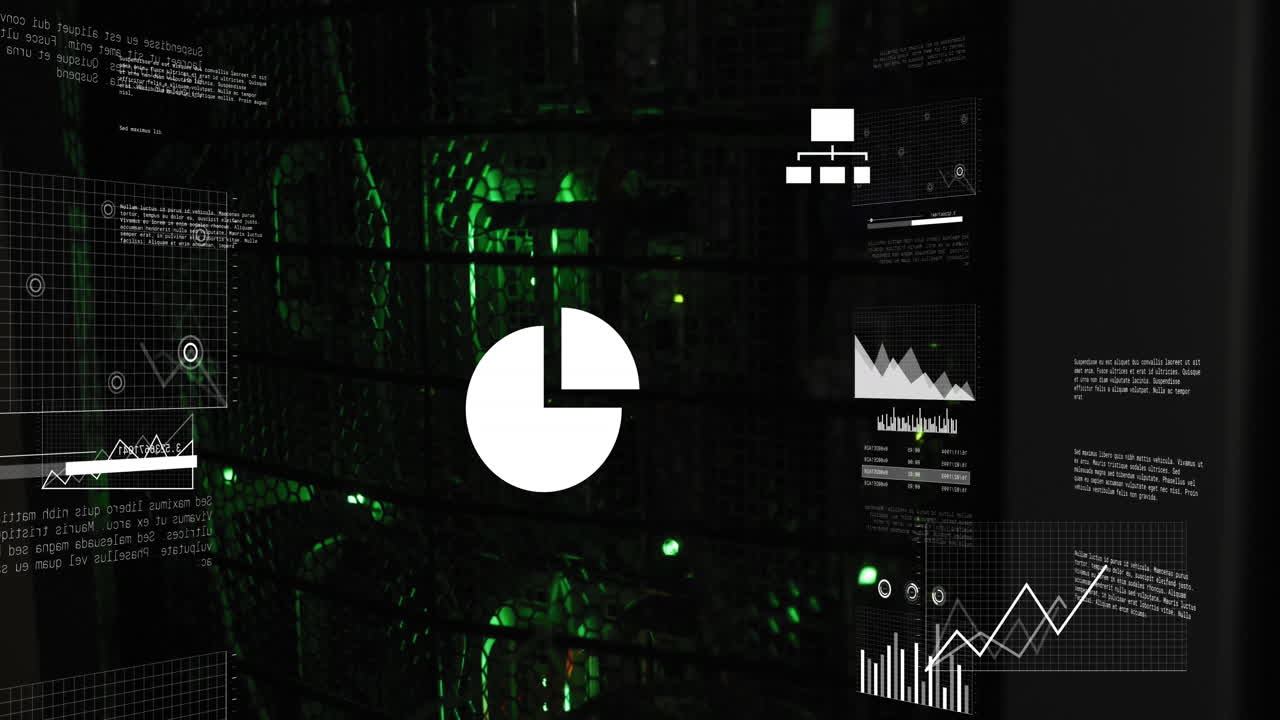 Animation of data processing against close up of computer server