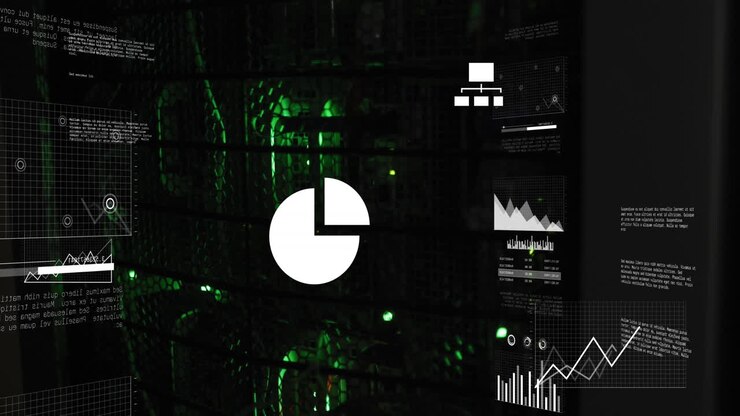 Animation of data processing against close up of computer server