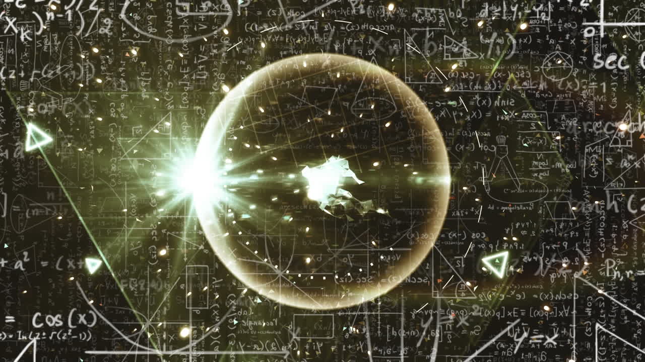 검은 바탕에 수학적 방정식과 연결의 웹의 애니메이션